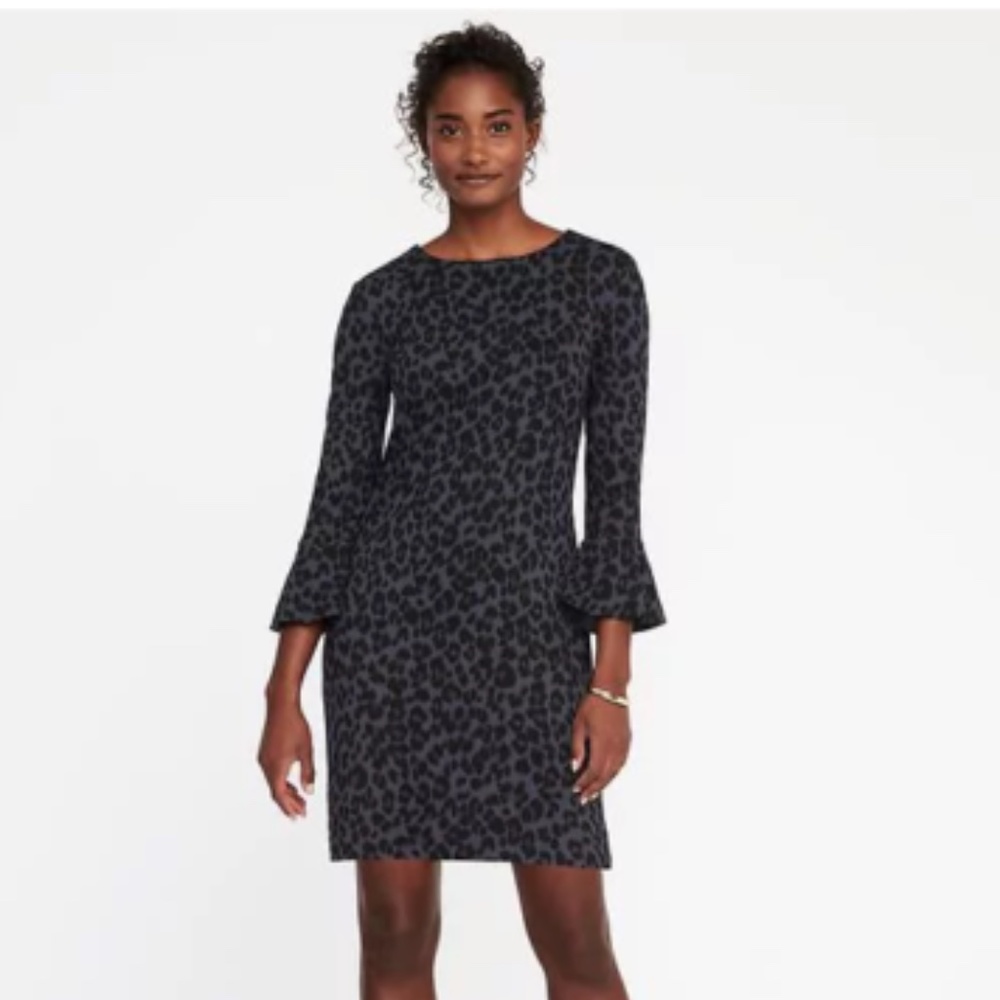 Old Navy Gray Ponte Knit Animal Print Dress